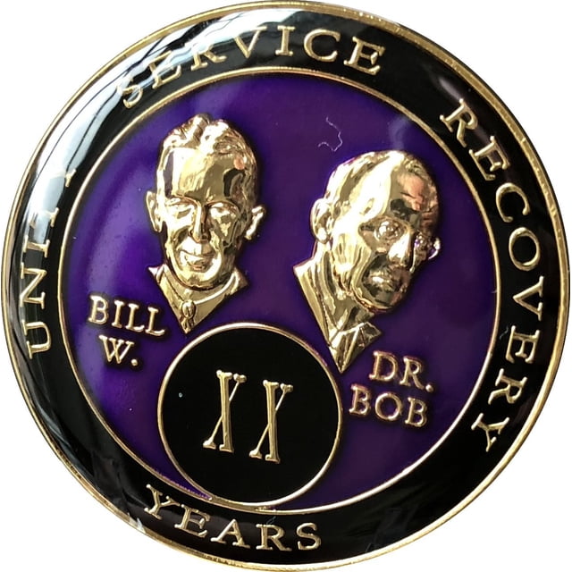 20 Ans AA Médaillon Violet Tri-Plaque Fondateurs Bill & Bob Chip XX