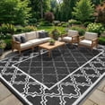 thumbnail image 3 of 9x18 Outdoor Rug Waterproof Large RV Mat, Oversized UV-Resistant Reversible Plastic Straw Rug with Stakes & Carry Bag Foldable Outdoor Carpet for Camping Picnic Beach Black, 3 of 7