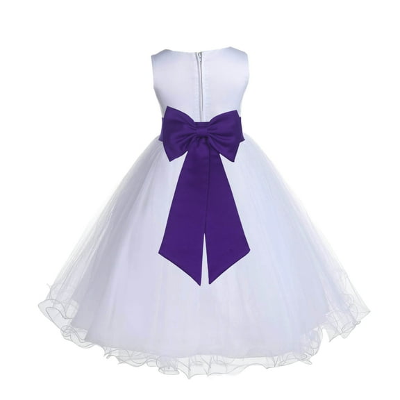 Ekidsbridal Girl Bridesmiad Flower Girl Dress - White Satin Tulle with Tiebow 829T-A (Size: S-12)
