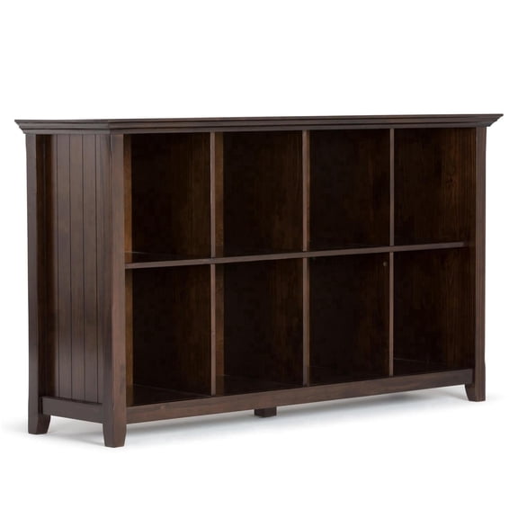 Simpli Home Acadian 57-inch-Wide Solid Wood Transitional 8 Cube Storage Sofa Table in Brunette Brown