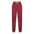 thumbnail image 5 of FAWUUDO Womens Striped Palazzo Pants Wide Leg High Waisted Lounge Pajama Pants Cute Casual Trousers with Pockets Burgundy, 5 of 6