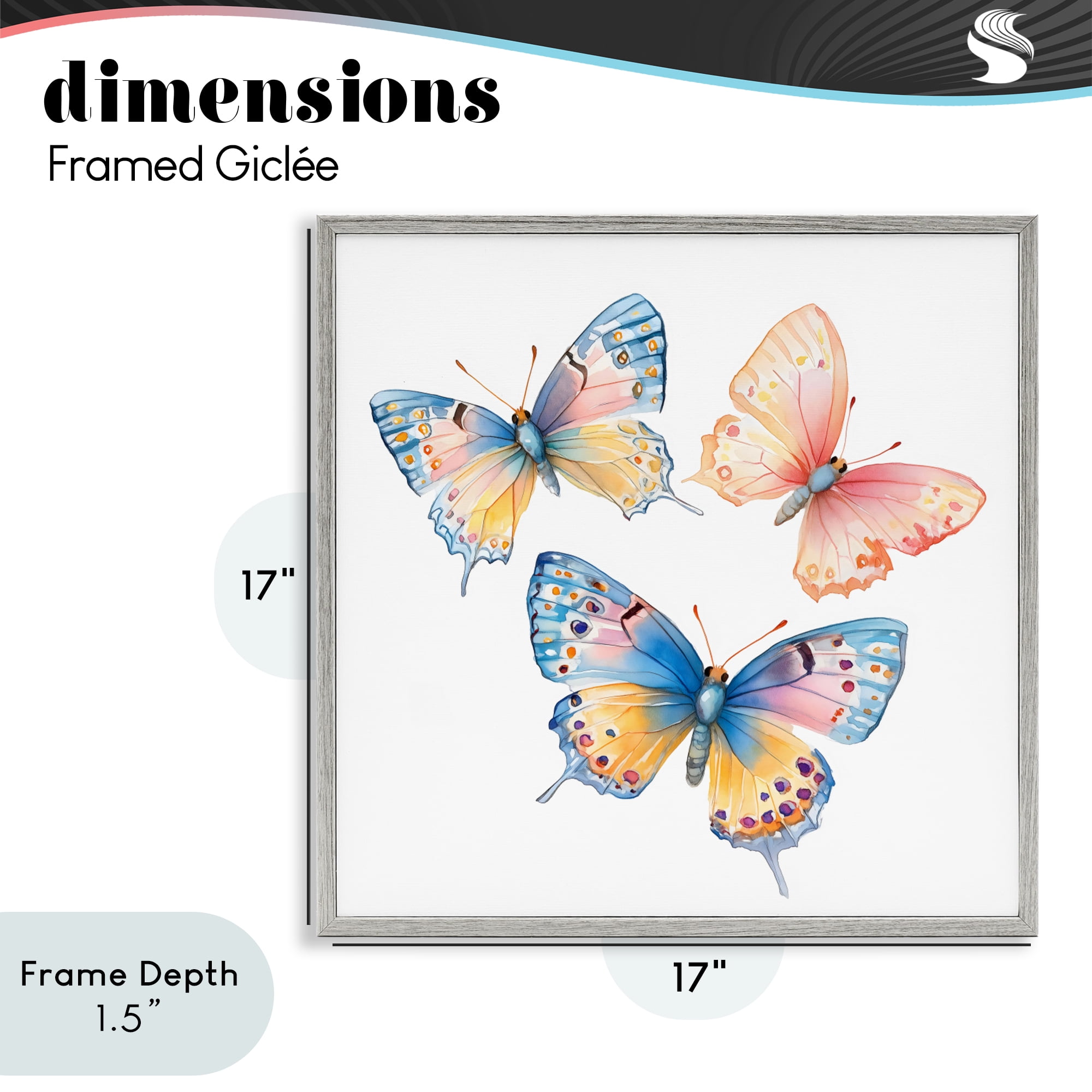 Stupell Industries Whimsical Butterfly Trio Gray Framed Giclee Art, design by Creative Studio
