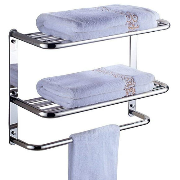 2-Tier Towel Rack Floating Shelf with Towel Bar, Wall Mount, Mounting Hardware Included (Silver Color) by EX ELECTRONIX EXPRESS (78BW2TOWEL)