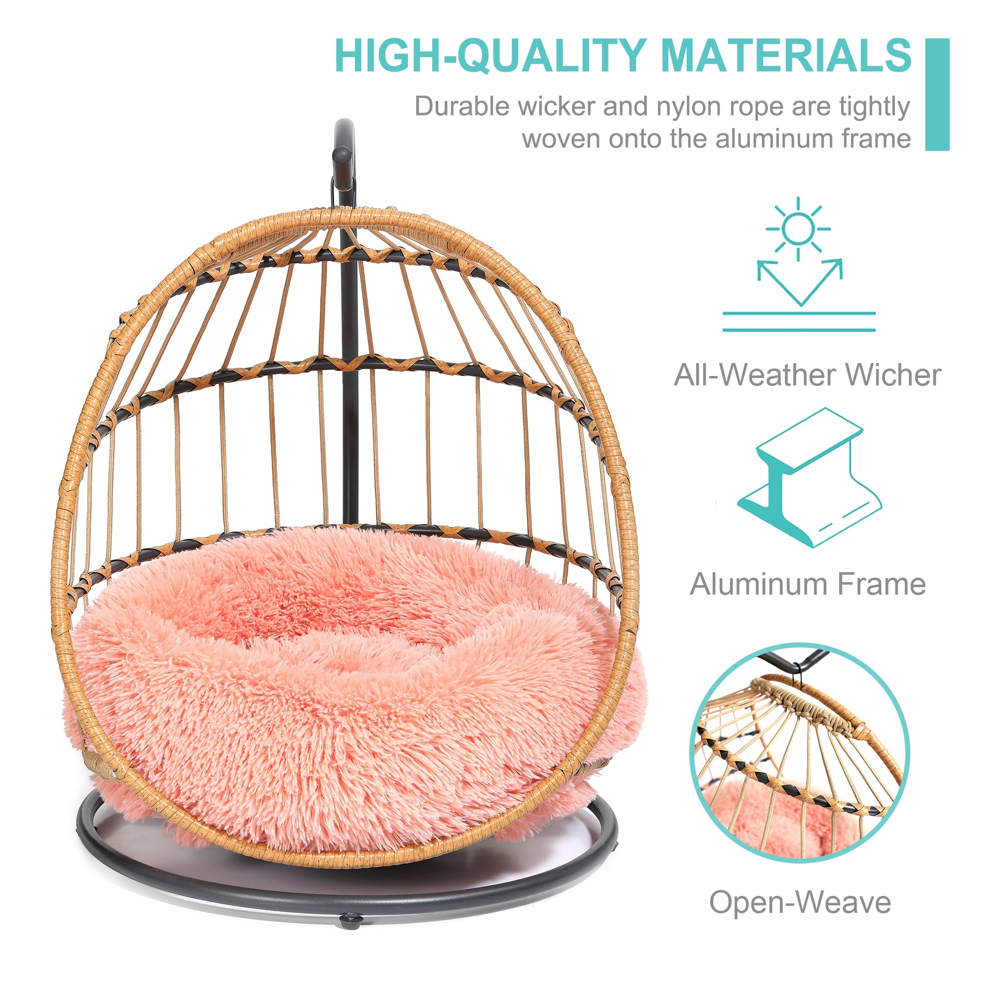 SWITTE Wicker Pet Bed Hammock Hanging Swing Pet Bed Dog & Cats Indoors & Outdoors,Pink
