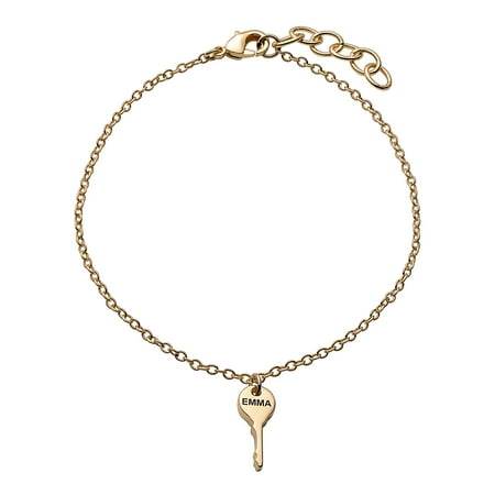 Personalized Women's Gold or Rhodium Plated Engraved Name Key Bracelet