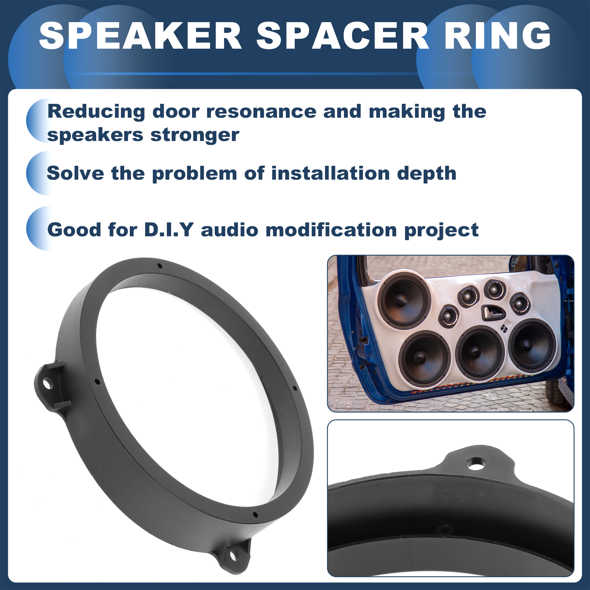 Unique Bargains Speaker Spacer Ring for 6.5 Inch for Subaru Impreza 2014-2020 ABS Black