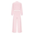 thumbnail image 4 of XPMWRP Women's Two Piece Outfits Solid Color Long Sleeve Warp V Neck Blouse Wide Leg Dress Pants Business Casual Suits with Pockets Pink L, 4 of 9