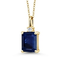 18K Yellow Gold Plated Silver Blue Sapphire and White Lab Grown Diamond Pendant Necklace for Women | 2.49 Cttw | Gemstone September Birthstone | Emerald Cut 9X7MM | With 18 inch Silver Chain