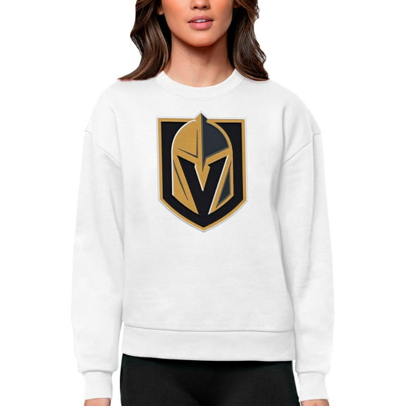 Women's Antigua White Vegas Golden Knights Primary Logo Team Logo Victory Crewneck Pullover Sweatshirt
