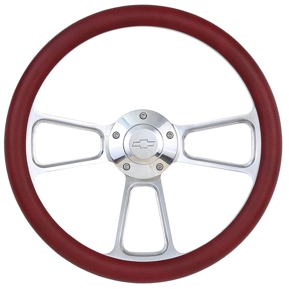 Burgundy Steering Wheel 14 Inch Aluminum with Chevy Installation Adapter and Horn