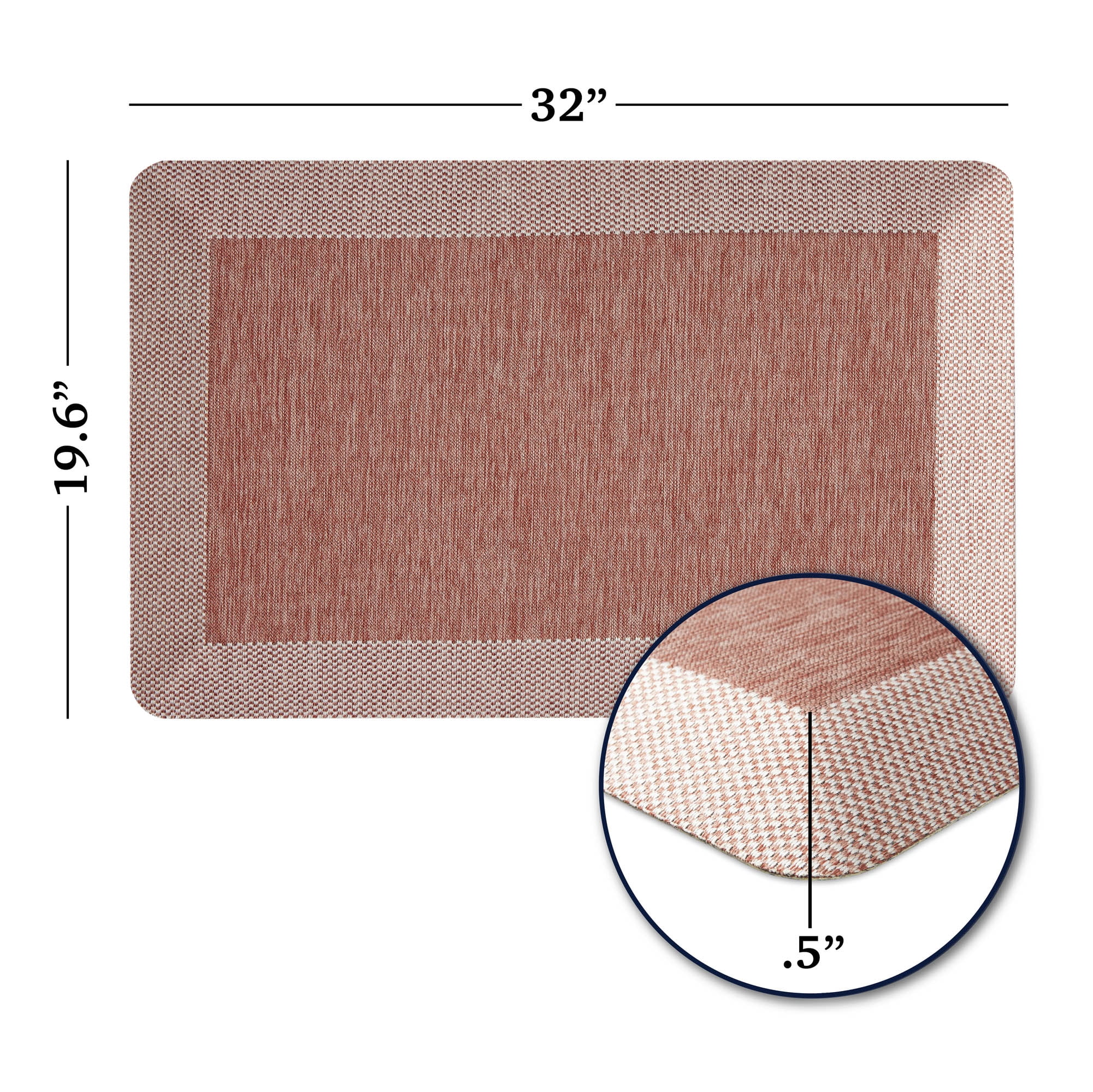 Martha Stewart Mira Modern Heathered Solid Anti-Fatigue Air-Infused Kitchen Mat, Spice Red, 19.6"x32"