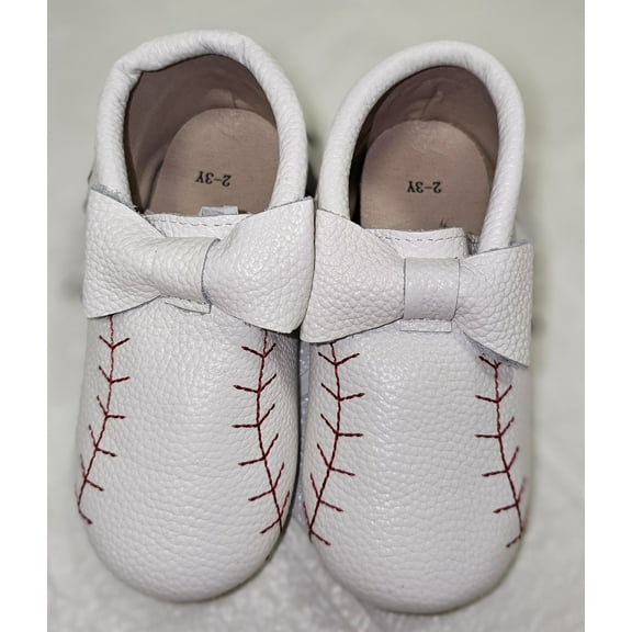 Baseball bow moccasin girls shoes 10 toddler (3-4Y)