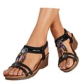 thumbnail image 3 of XFeng Bohemian Wedge Sandals for Women Colorful Rhinestone T-Strap Platform Shoes Anti- Elastic Ankle Strap Summer Daily Fashion Sandals, 3 of 6