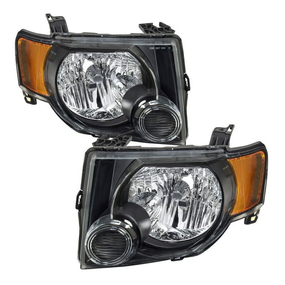 For 2008-2012 Ford Escape SUV Black Headlights Assembly Amber Corner Lamps LH RH