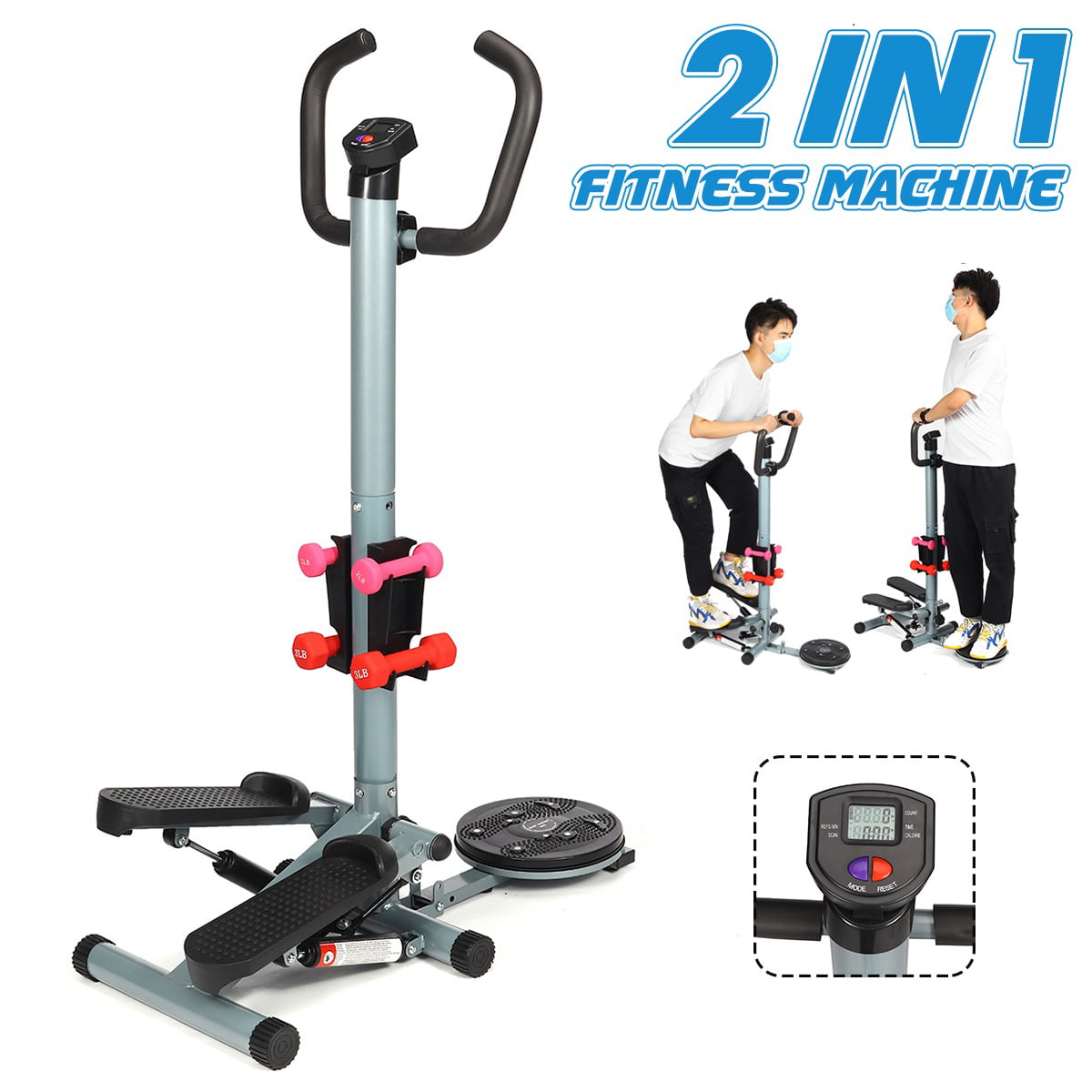 Waist and Hips Maximum User Weight 150 kg Sin Mini 2-in-1 Fitness Stepper with Training Rope and Multifunctional Screen 2 Step Stepper Leg Exercises