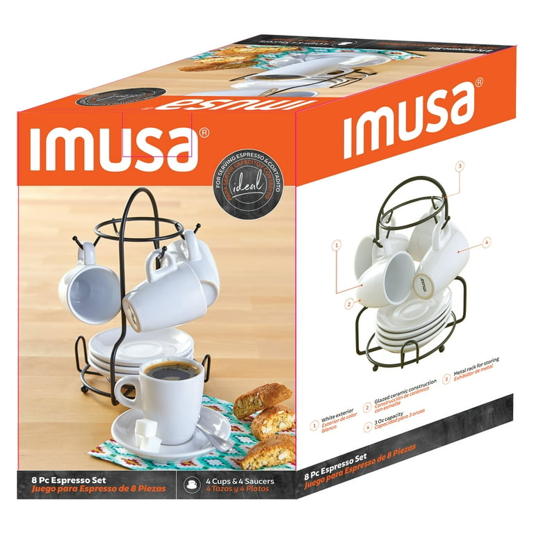 IMUSA 8pc Stoneware 3oz Espresso Set with Rack, White - Walmart.com