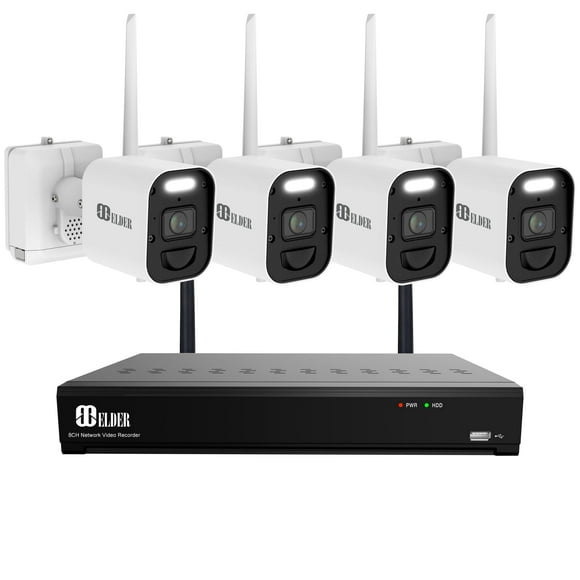 Wireless Security Camera System 4K 1TB Wire-Free, 8Ch NVR 4-Camera Battery WiFi Surveillance Outdoor, Color Night Vision, Spotlight Deterrence & Two-Way Talk