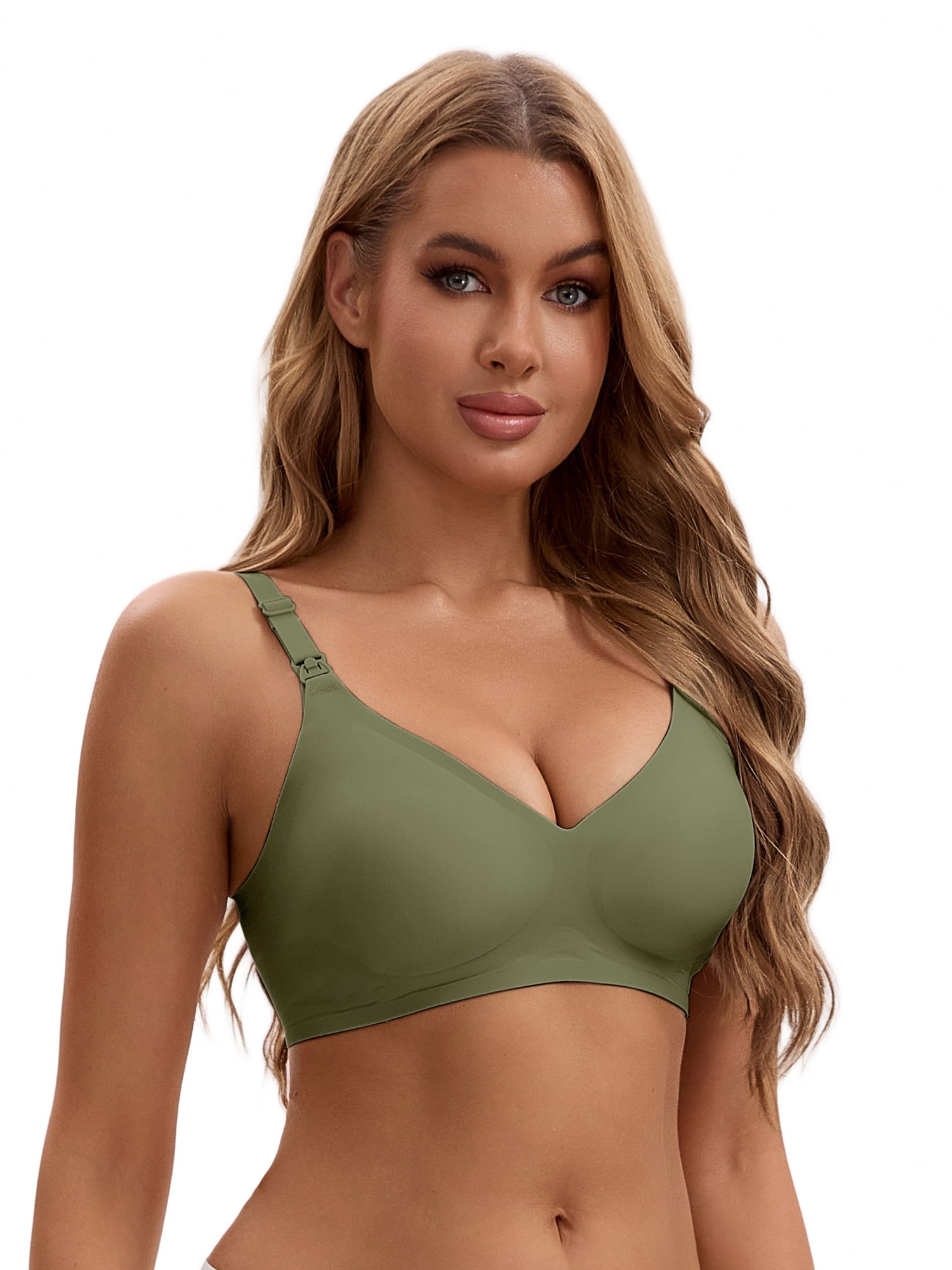 Unique Bargains Women's Nursing Push Up Wirefree Front Closure Bra L Green