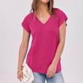 thumbnail image 4 of Liquidation! Hauts Grande Taille pour Femmes, Blouse à Manches Courtes d'Été pour Femmes, Blouse Décontractée à Manches Courtes Unie Col en V pour Femmes, 4 of 5