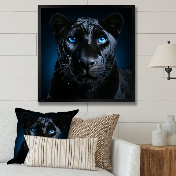 Designart "Panther Majesty A Blue-Grey Presence I" Animals Framed Wall Art Decor - Modern Blue Panther Living Room Framed Canvas Art
