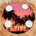 thumbnail image 2 of Tropical Paradise Round Elastic Table Cover - Waterproof, Wrinkle-Free, Neon Palm Tree Sunset Design - Fits 60" Tables, 2 of 5