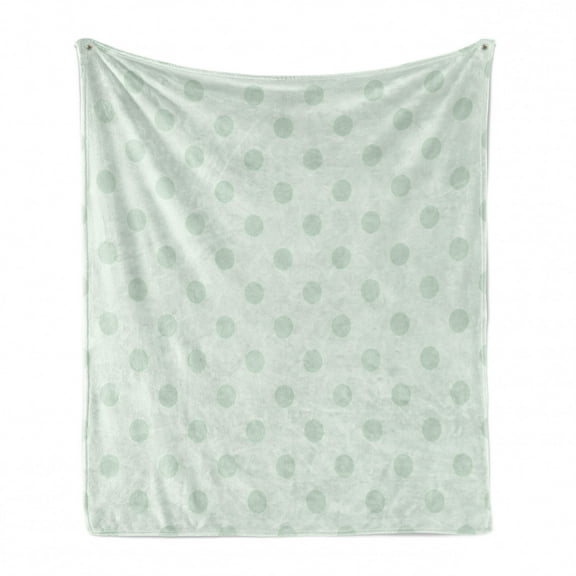 Mint Soft Flannel Fleece Throw Blanket, Retro Polka Dots Pattern Old Fashion Classic Spots Circles Nostalgic Artwork, Cozy Plush for Indoor and Outdoor Use, 50" x 60", Almond Green, by Ambesonne