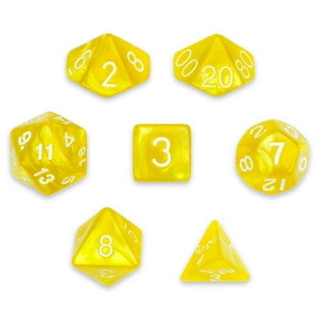 Pearl Pouch - Translucent Polyhedral Dice, Gold Pearl 7 Polyhedral Dice, With Velvet Pouch