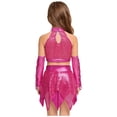 thumbnail image 2 of Miutii Kids Girls Disco Hip Hop Jazz Latin Cha Cha Dance Outfit Sequin Crop Top with Skirt Tassel Arm Sleeves Set Hot Pink 10, 2 of 7