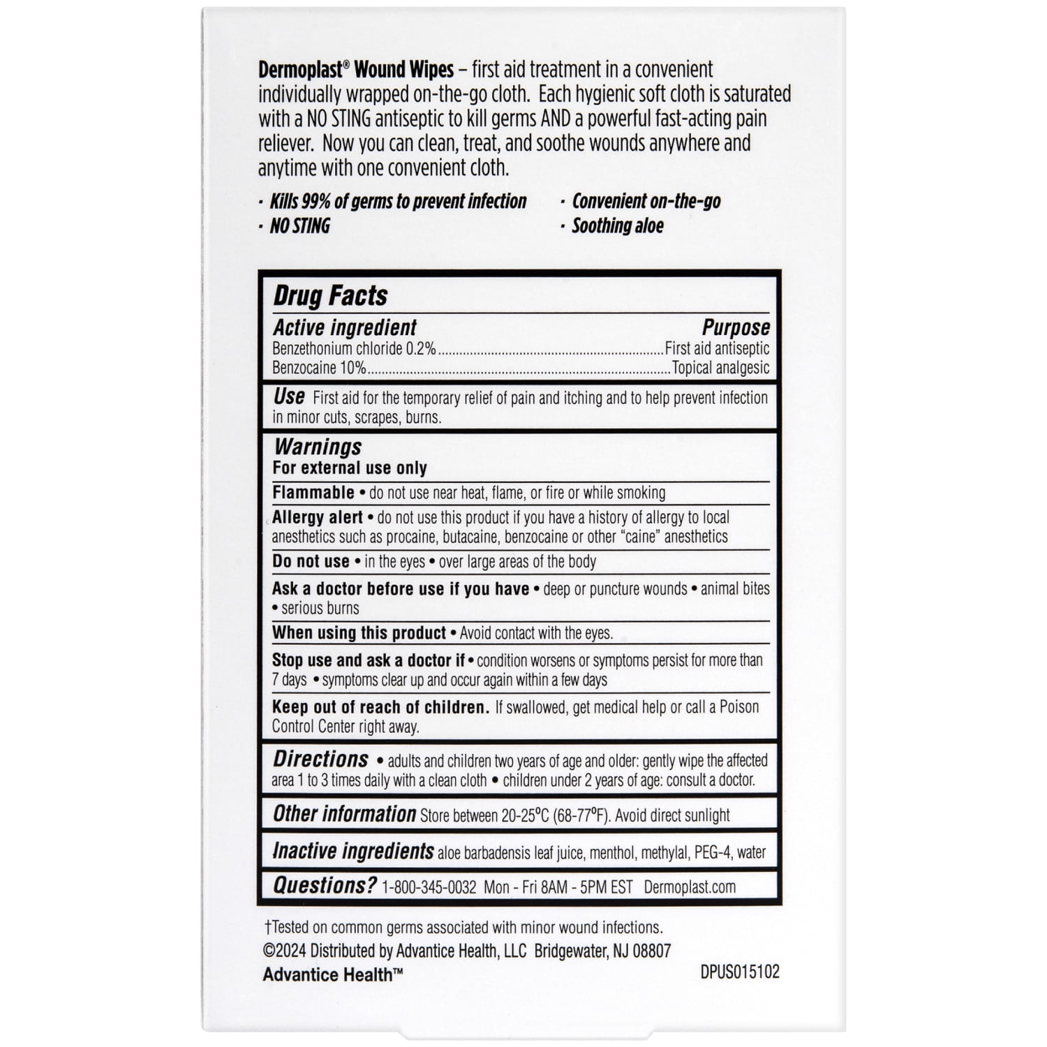 (3 pack) Dermoplast Medicated Wound Wipes, Analgesic & Antiseptic, Sting-Free, 10 Cloths