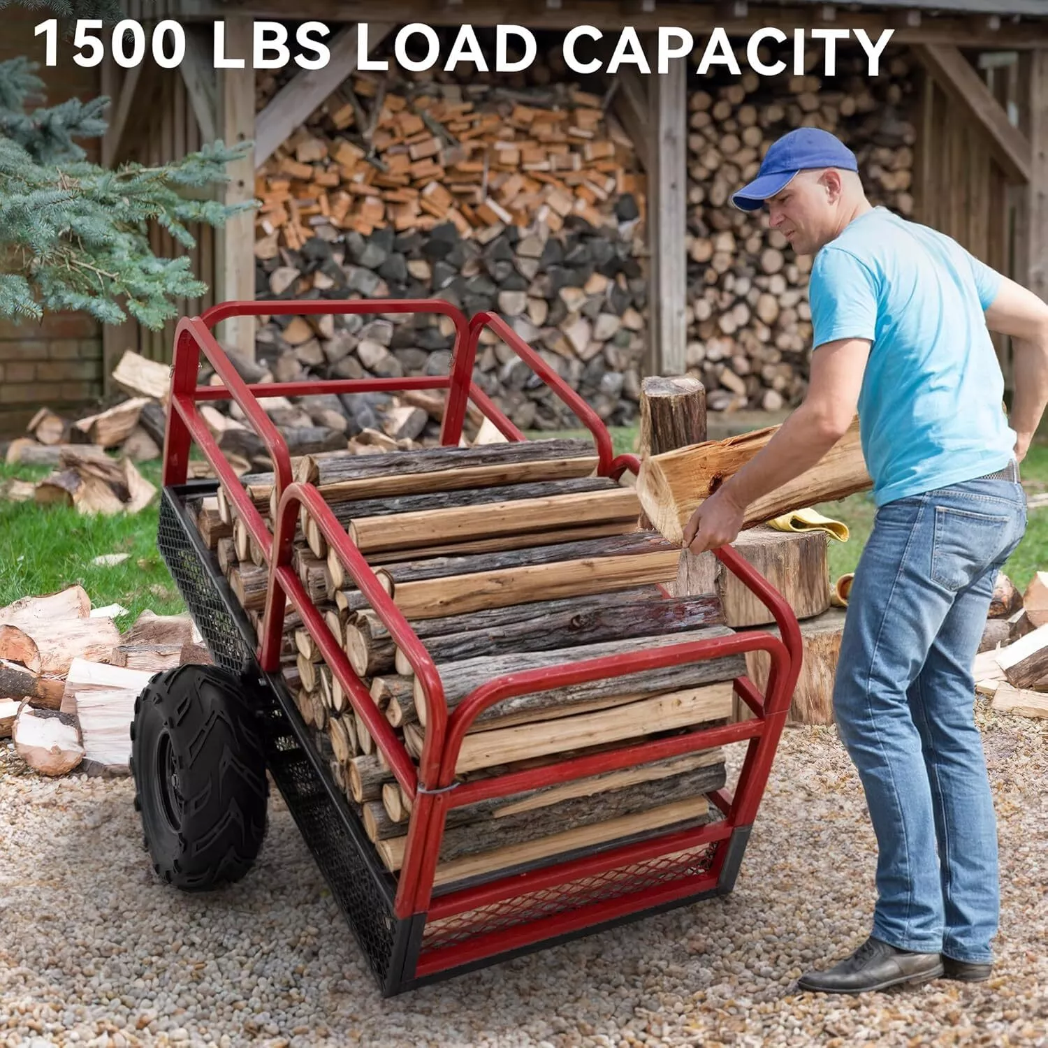 RVNI ATV Trailer Dump Cart Tow Behind for Lawn Mower Tractor 1500lbs 15 Cu ft