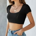 thumbnail image 2 of Timegard Crop Tops pour Femmes Manches Courtes Col Carré Dos à Cordon Ajusté Décontracté Sortie Tops, 2 of 4