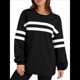 thumbnail image 1 of Sudadera Holgada A Rayas para Mujer, Cuello Redondo, Larga, Informal, con Bloques de Color, para Otoño Negro XL, 1 of 9