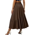 thumbnail image 5 of BUIGTTKLOP Women's Boho Maxi Skirt High Waist Pleated A-Line Flowy Swing Asymmetric Tiered Long Skirts with Pockets, 5 of 6