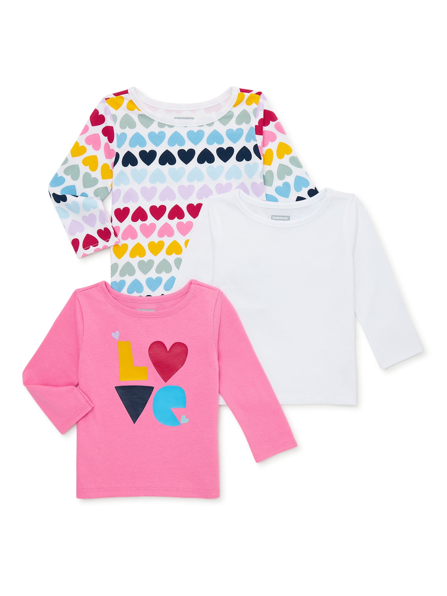 Garanimals Baby Girl Long Sleeve Shirts Multipack, 3-Pack, Sizes 0/3-24 Months