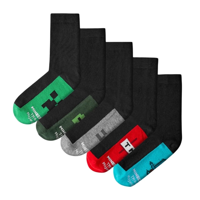 Minecraft Chaussettes Mi-Mollet pour Garçons avec Logo d'École (Lot de 5)