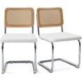 thumbnail image 1 of LivinVeluris Set of 2 Modern Rattan Dining Chairs, Mid-Century Dining Side Chairs, Cane Dining Chairs with Teddy Velvet, Armless Kitchen Chairs (Chrome Frame with White Cushion), 1 of 7