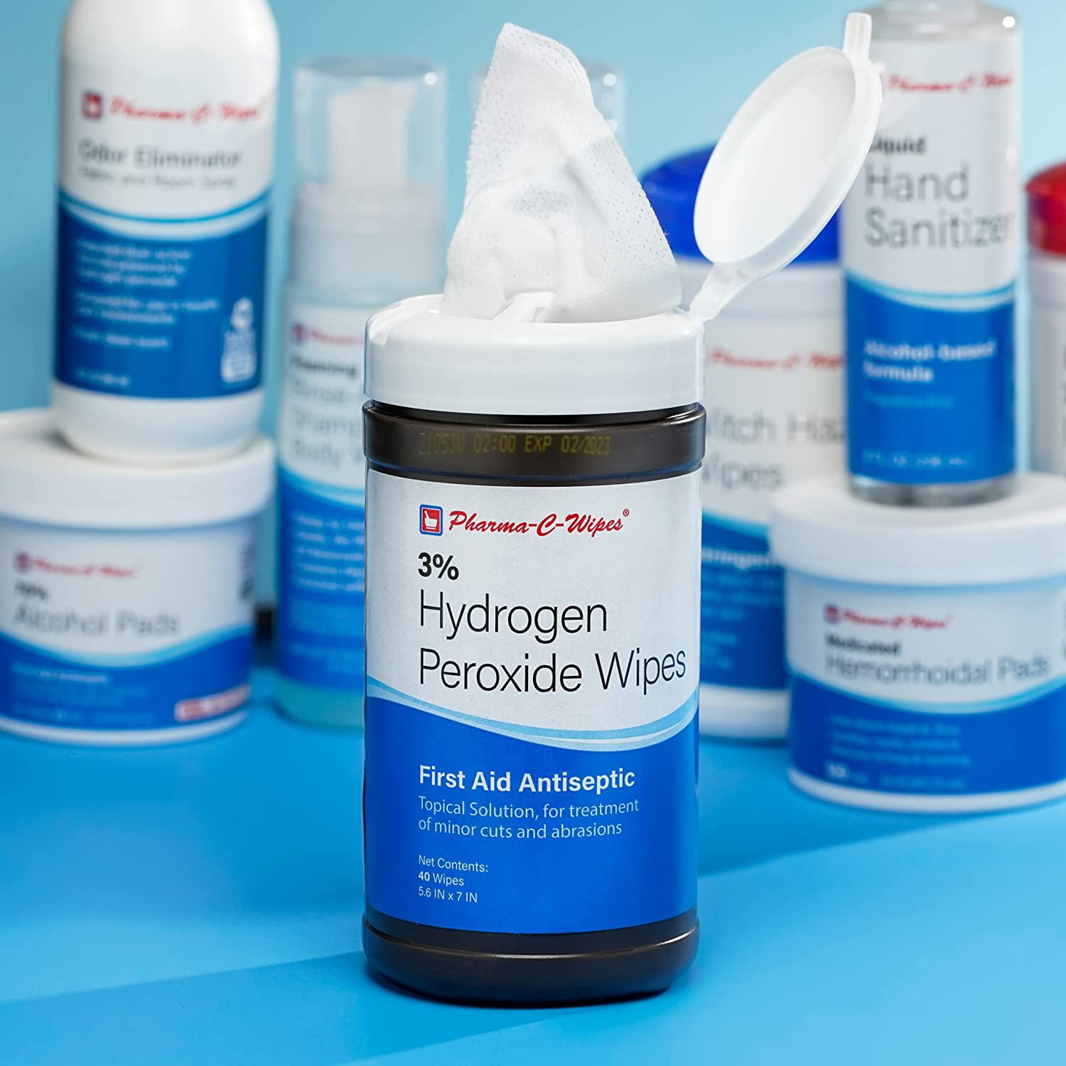Pharma-C-Wipes 3% Hydrogen Peroxide Wipes, Antiseptic Skin WIpe, 5.6 Inches x 7 Inches, 40 Wipes per Canister, 6 Canisters