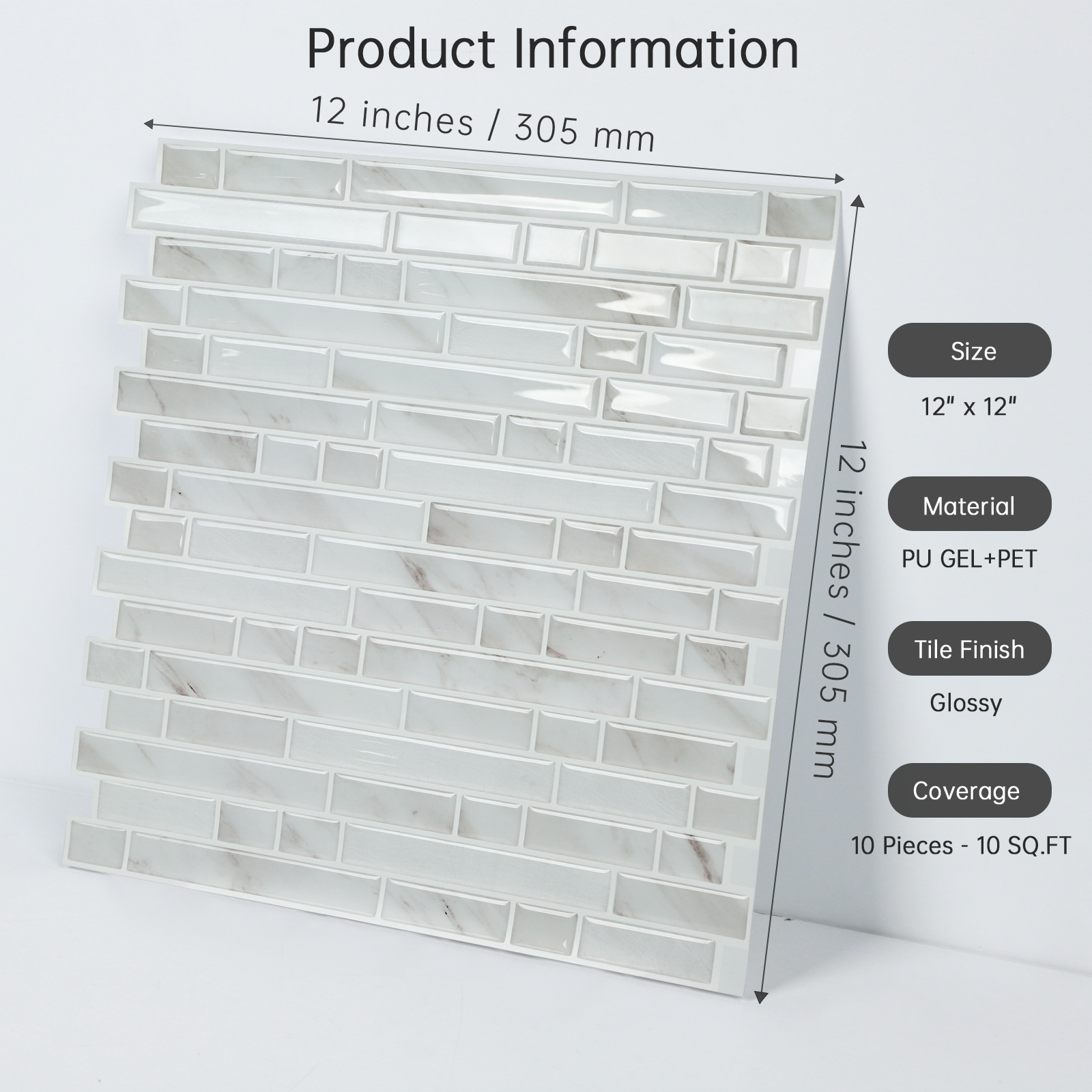 10-Sheet Peel and Stick Backsplash, 12" x 12" 3D Self Adhesive Faux Stone Marble Wall Tiles for Kitchen Bathroom (Light Beige)