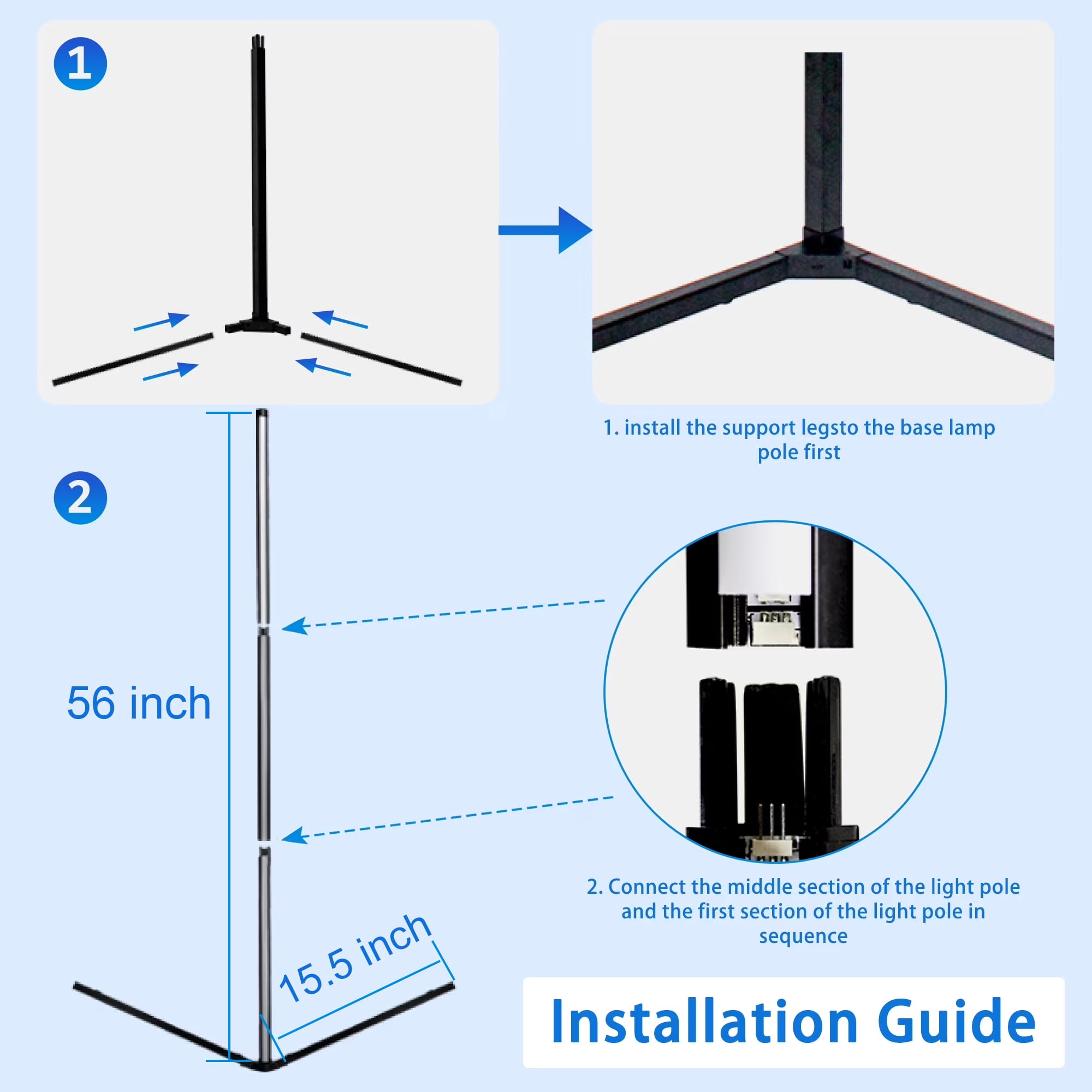 GUPUP Modern LED Floor Lamp, USB Plug-in Music Sync Corner Lamp, APP Remote Control Lamps for Living Room
