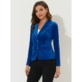 thumbnail image 4 of DARING DIVA Women's Notched Lapel Button Front Office Velvet Blazer XS Royal Blue, 4 of 6