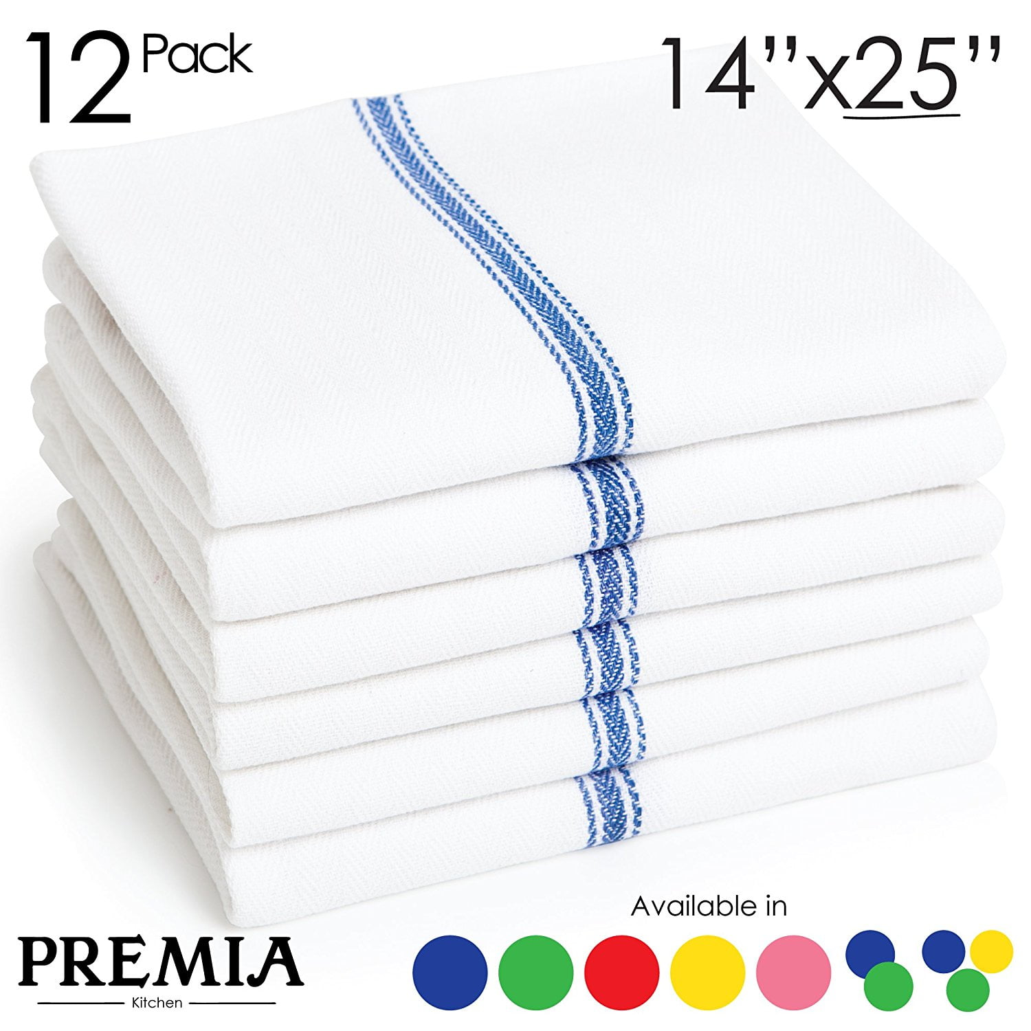 Premia Commercial Kitchen Towels, 12 Pack, White Dish Towels with