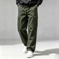 thumbnail image 4 of DYTTDG Men’s Drawstring Cargo Pants, Elastic Waist Full Length Straight Leg Trousers with Multi Pockets, Solid Color Casual Wear for Daily Walking & Outdoor, 4 of 8