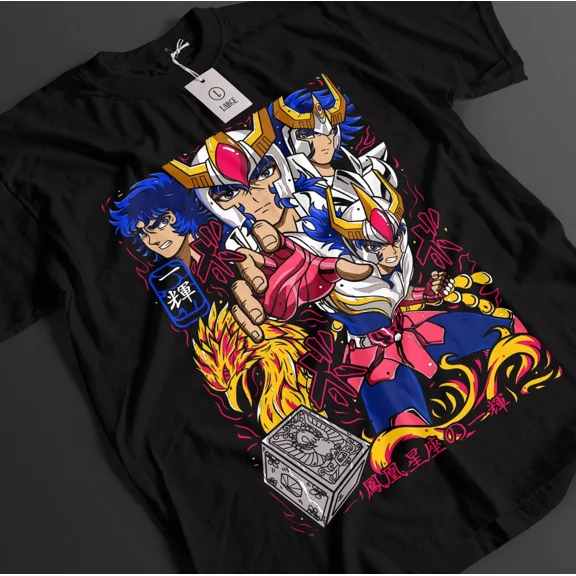 RARE Saint Seiya Shirt Shiryu Tshirt Hyoga T-Shirt Shun Top Ikku Anime Graphic Tee