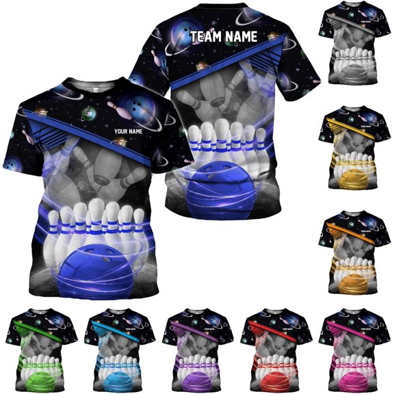 Personalized Bowling Shirt Custom Name Bowling Jersey Shirts Gift for Women & Men Womens Polo Team 3D Unisex Short Sleeve (Blue, S)