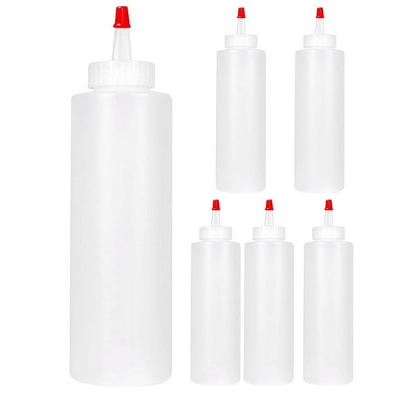 6PC Squeeze Squirt Condiment Bottles for Sauces - 16 Ounce Perfect Containers Ketchup, BBQ, Sauces, Syrup