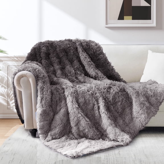 Teler Faux Fur Weighted Blanket for Adults, Sherpa Queen Size Heavy Blanket for Sleeping, 60” x 80”, 20 lbs,Gray