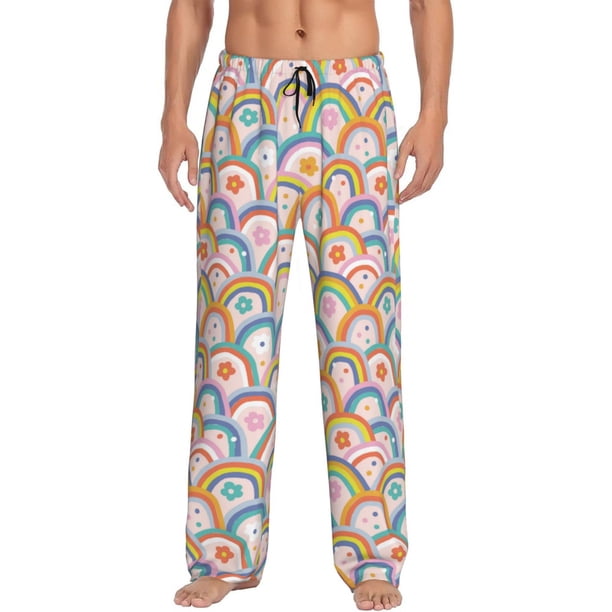Fotbe Rainbow Flowers Pantalones de Pijama para Hombre, Pantalones de Dormir, Pantalones de Casa con Cintura Ajustable y Bolsillos-3X-Large
