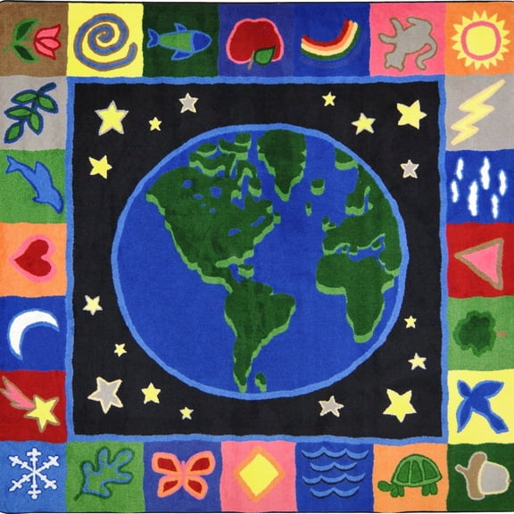 Joy Carpets Kid Essentials EarthWorks 7'7" x 7'7" Area Rug in Color Multi