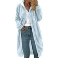thumbnail image 2 of Baberdicy Women's Long Double-Sided Plush Coat, Thick Flannel Faux Fur Hooded Parka , Reversible Hooded Plush Coat, Fleece Faux-Fur Jacket, Winter Layer Sky Blue S, 2 of 5
