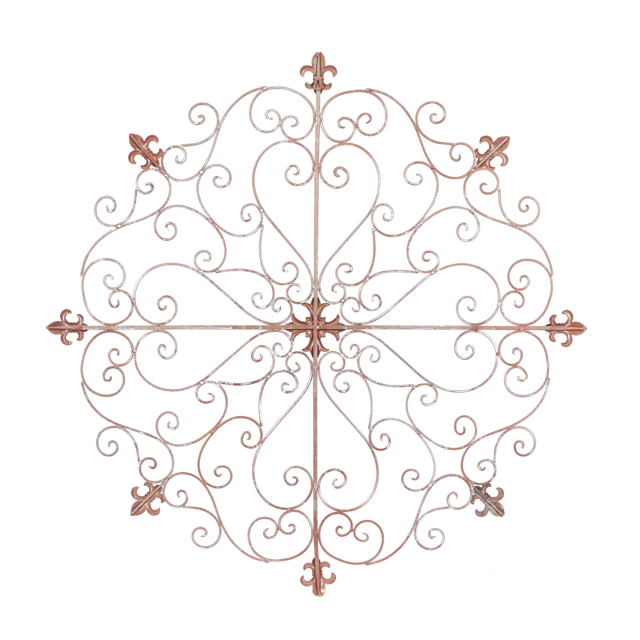 DecMode Brown Metal Scrolled Medallion Fleur De Lis Wall Decor